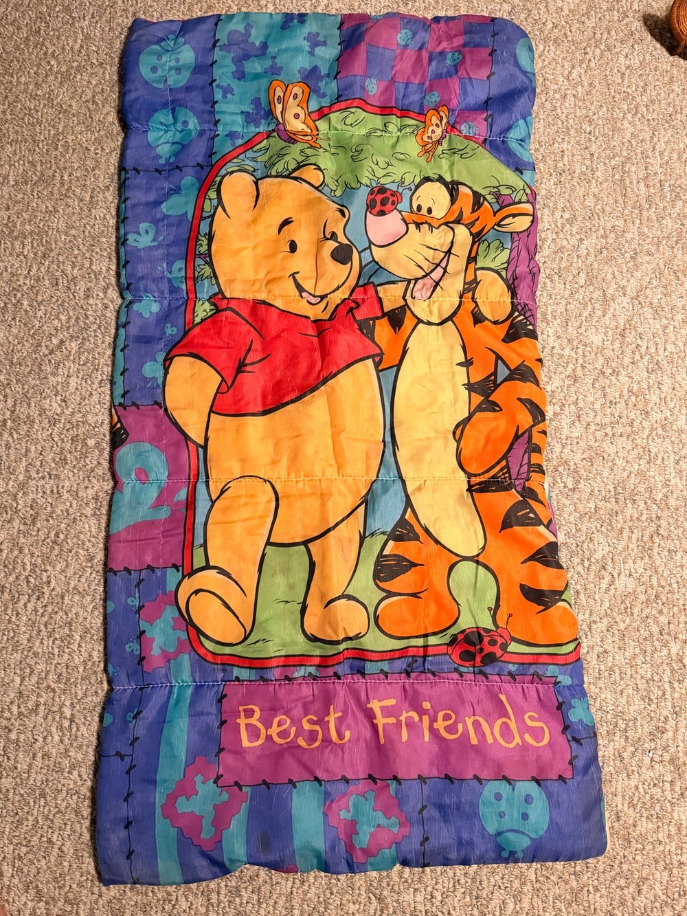 Vintage Winnie the Pooh & Tigger Sleeping Bag - Red Interior - 90s Best Friends